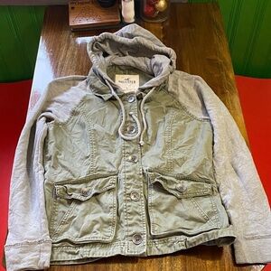 Hollister Olive and Gray Hooded Jacket